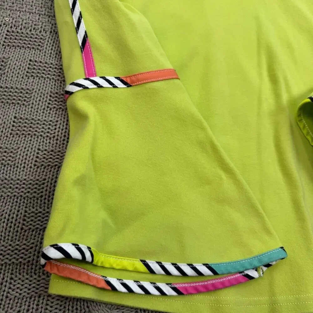 Berek Women’s Lime Green V-Neck Top with Colorful Stripes & Bell Sleeves ~ Smal - Picture 2 of 9